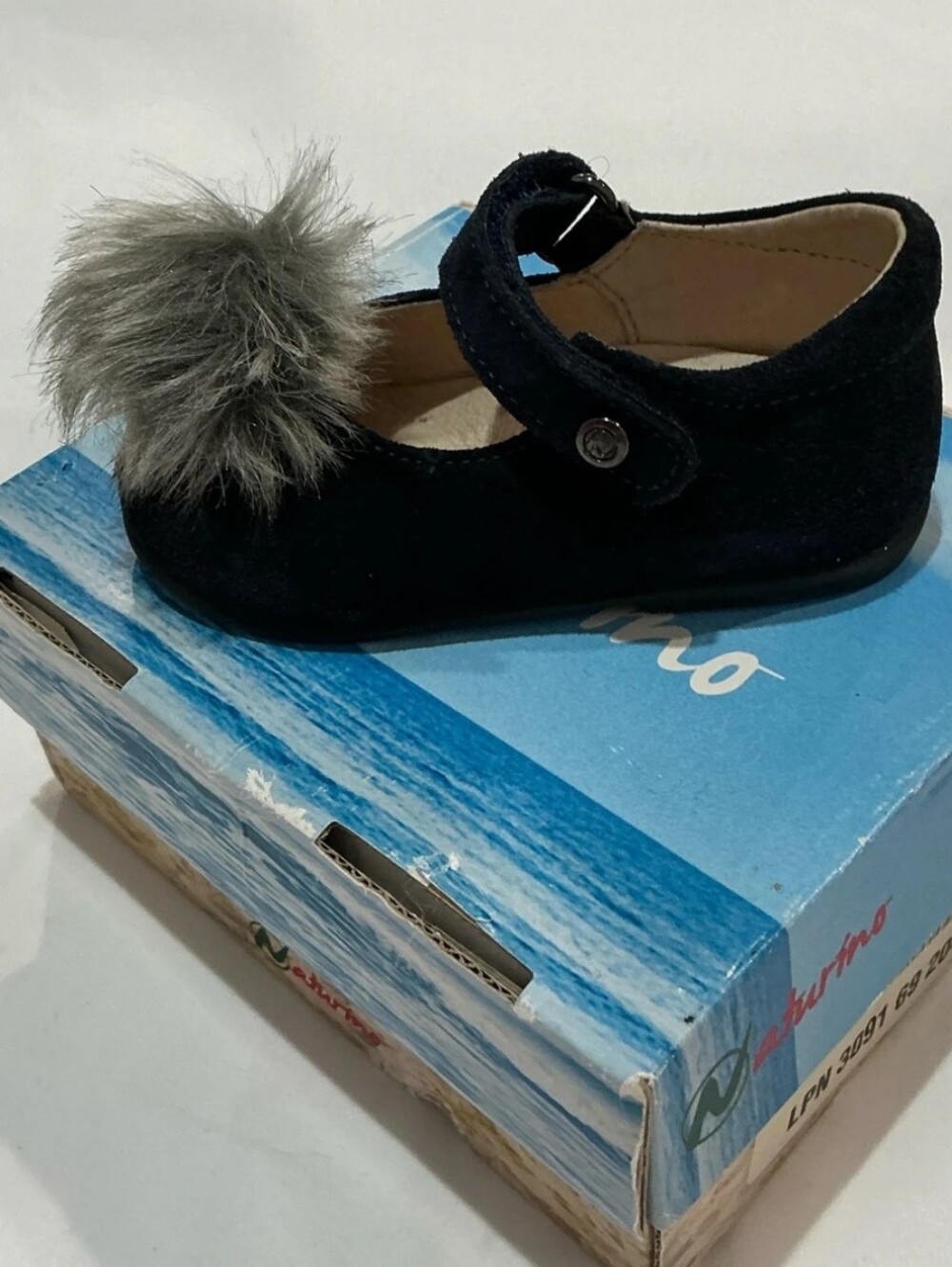 Naturino Blue Suede Pom-Pom Mary Jane Shoes EU 19 US 3 Brand New
